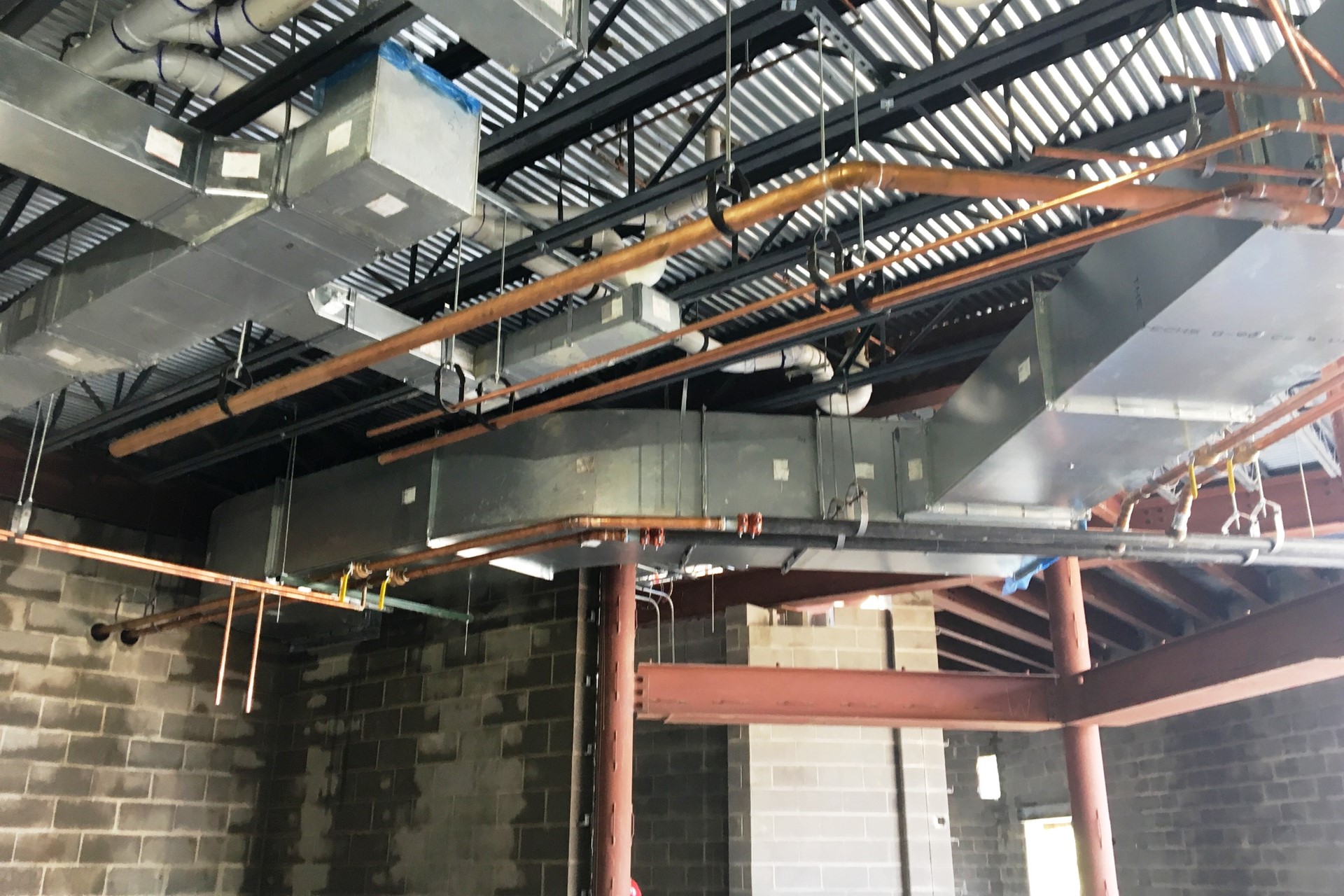 New school construction site: HVAC system installation