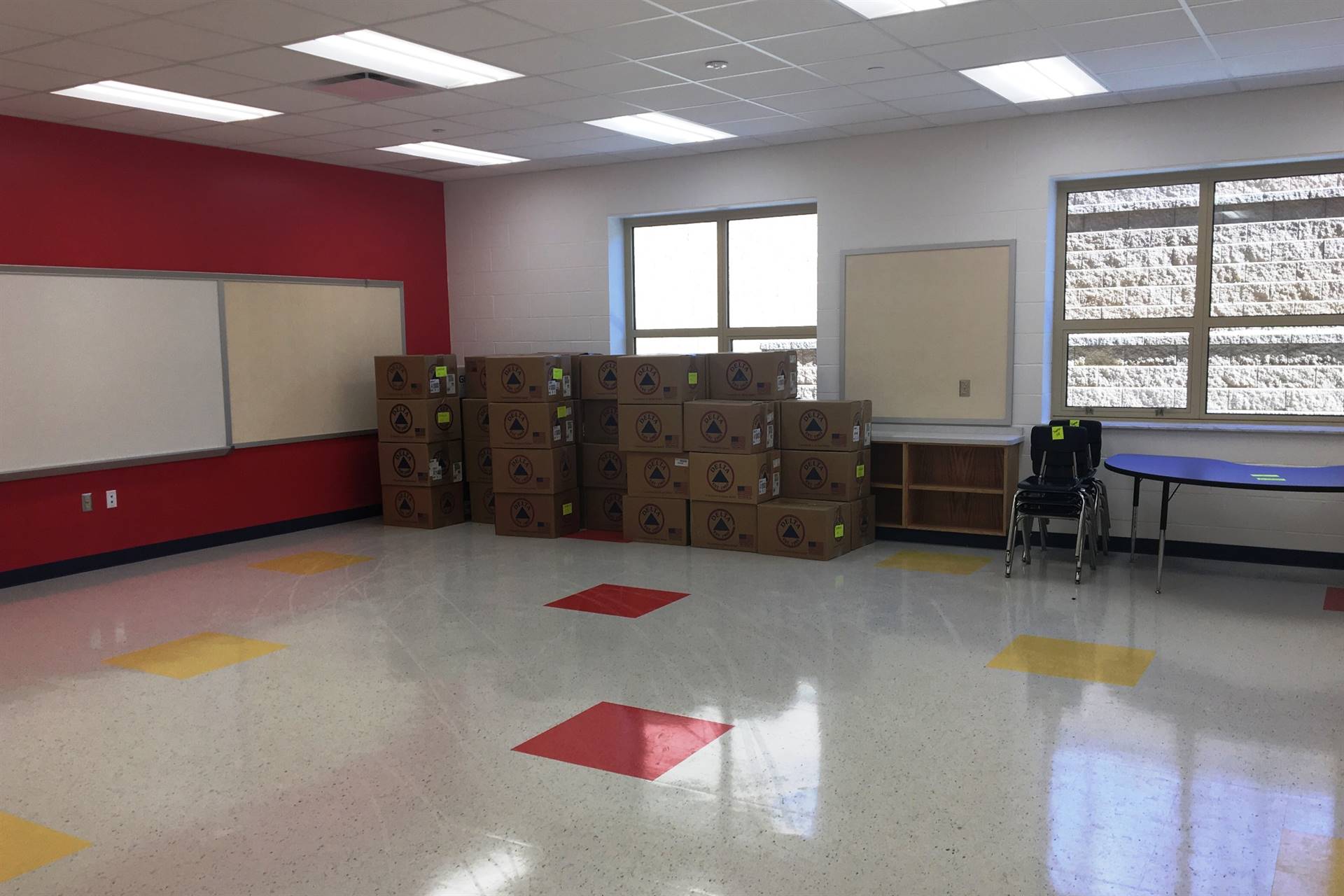 Scott Primary classroom with boxes