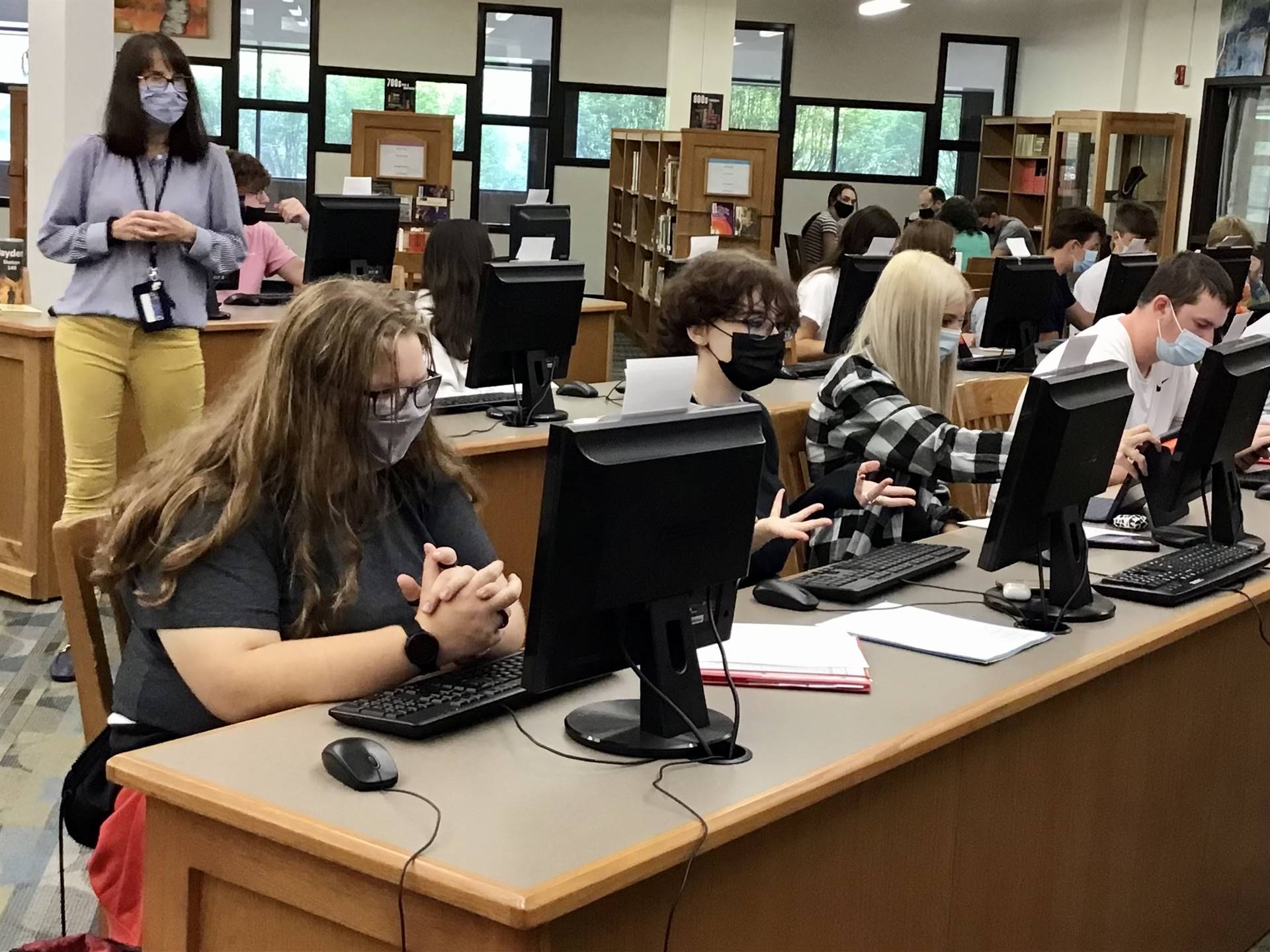 Students working in the Library