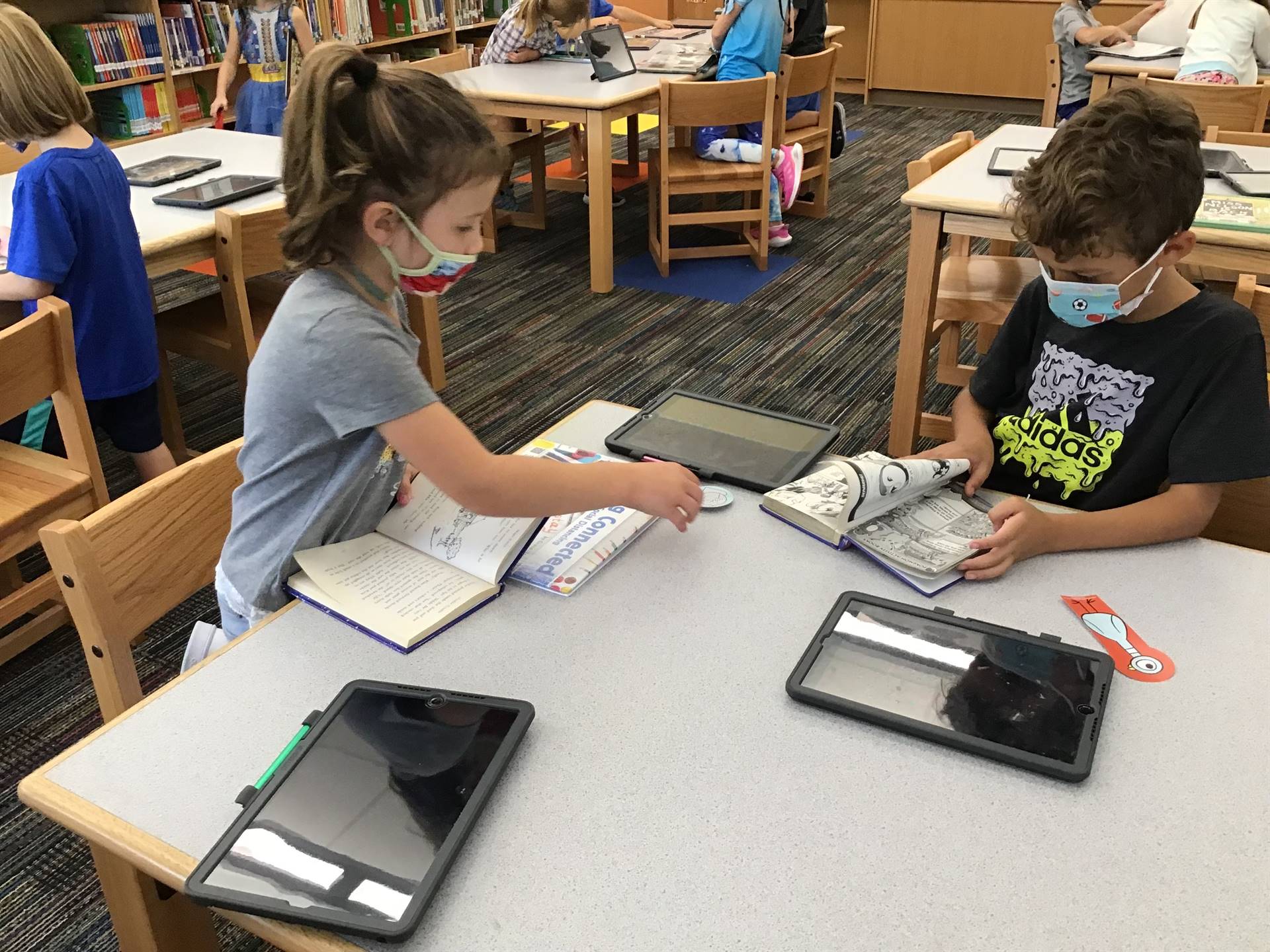 Scott Primary Library Students doing Research
