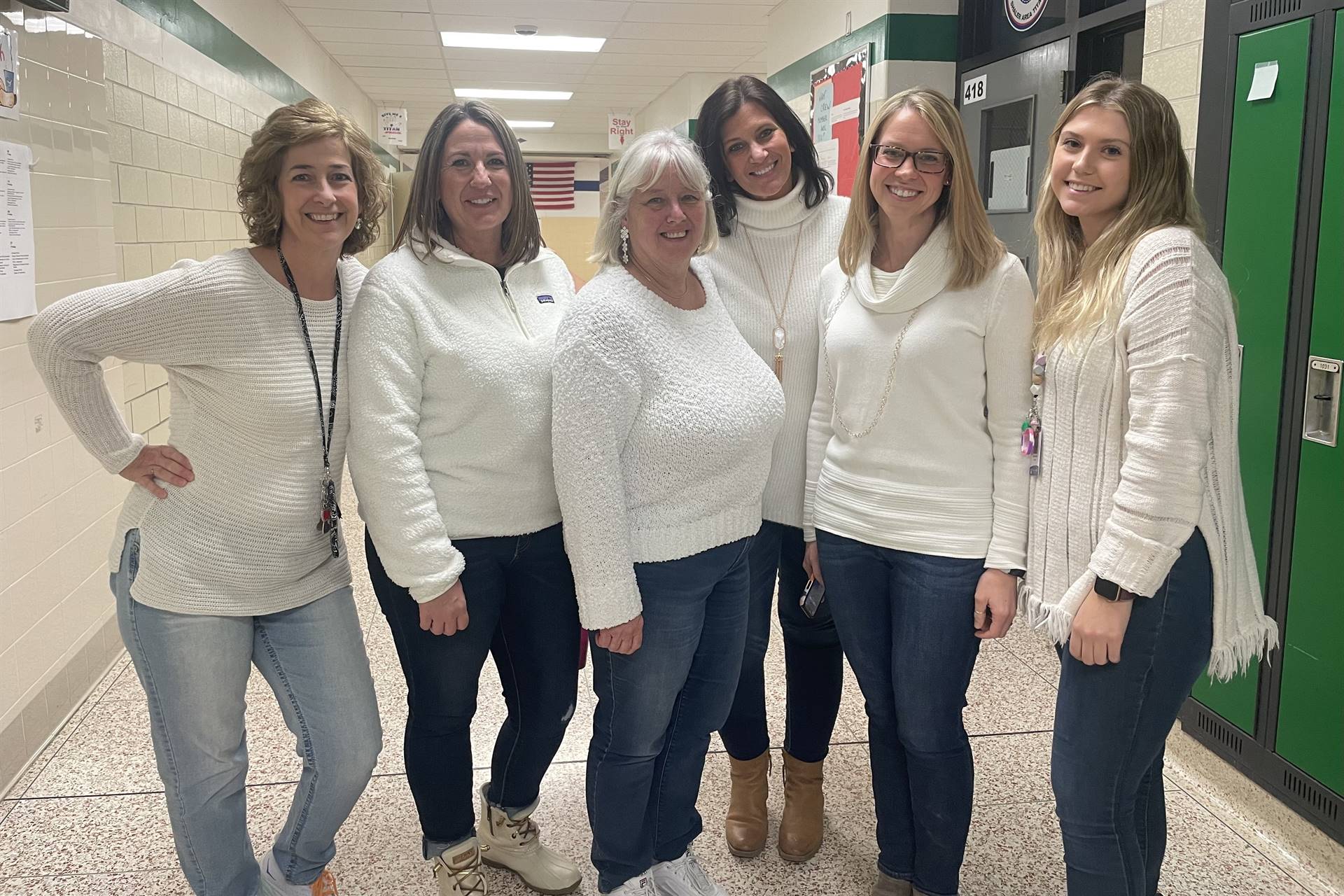 6 teachers in winter white