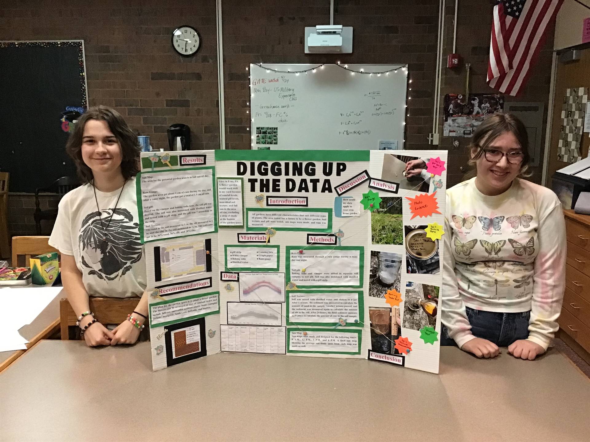 Elise W and Grace H with their 1st place entry in FC #6 Digging Up the Data