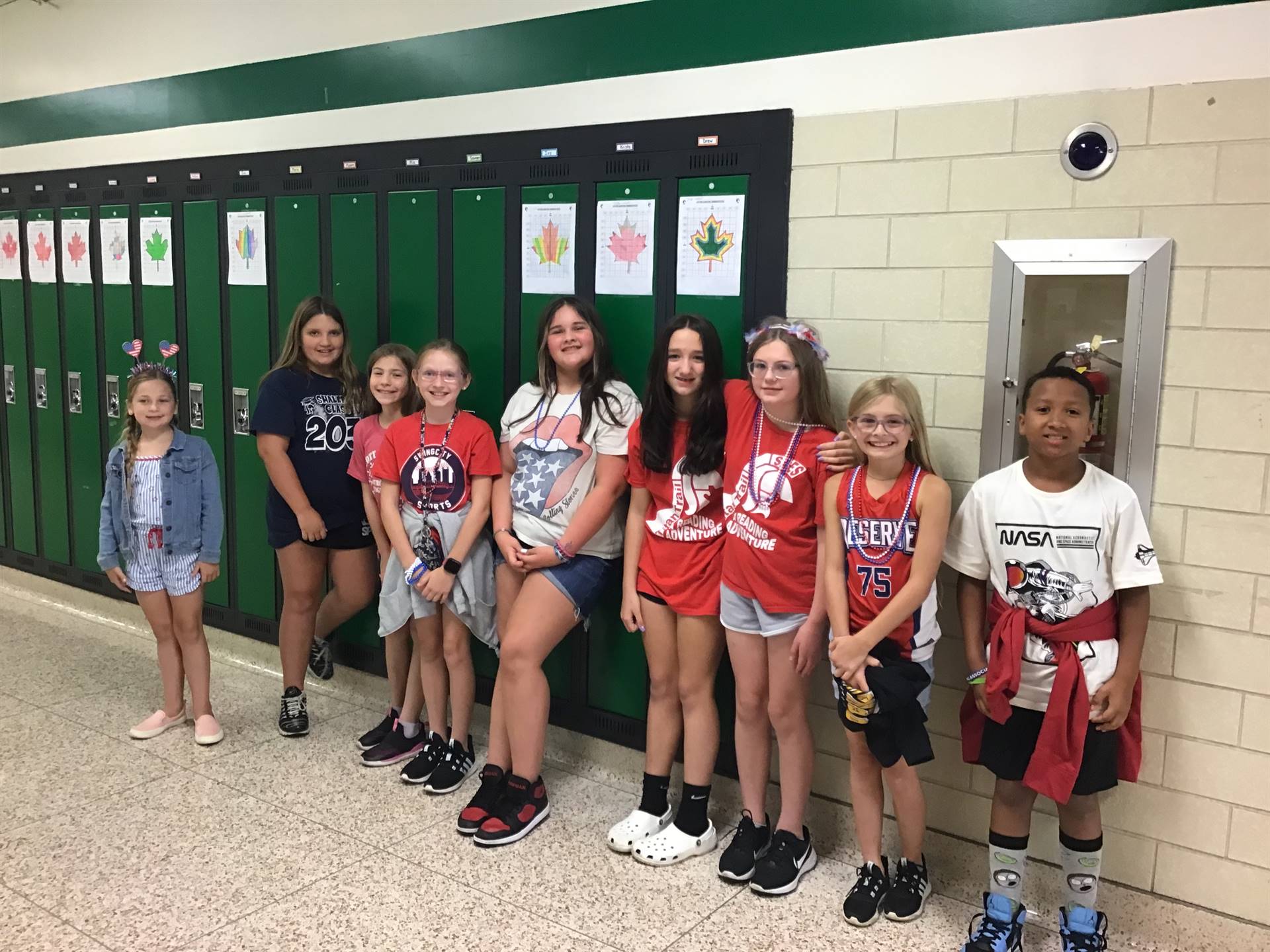 5th graders wearing red, white, blue