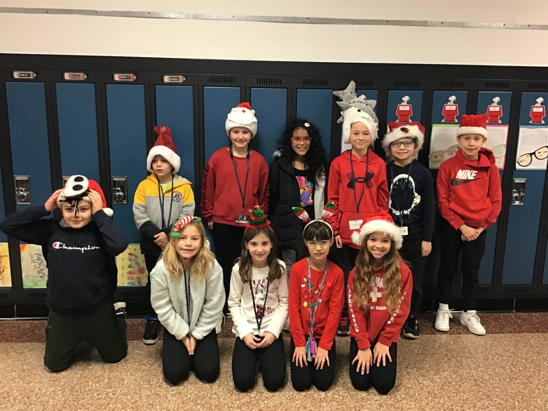Students with holiday hats 